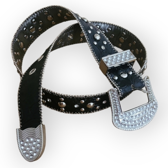 Kathy Van Zeeland Black Western Rhinestone Belt Small - Picture 7 of 12